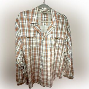 🌺Men’s Timberland casual Grey, Orange and White Button Down Shirt🌸